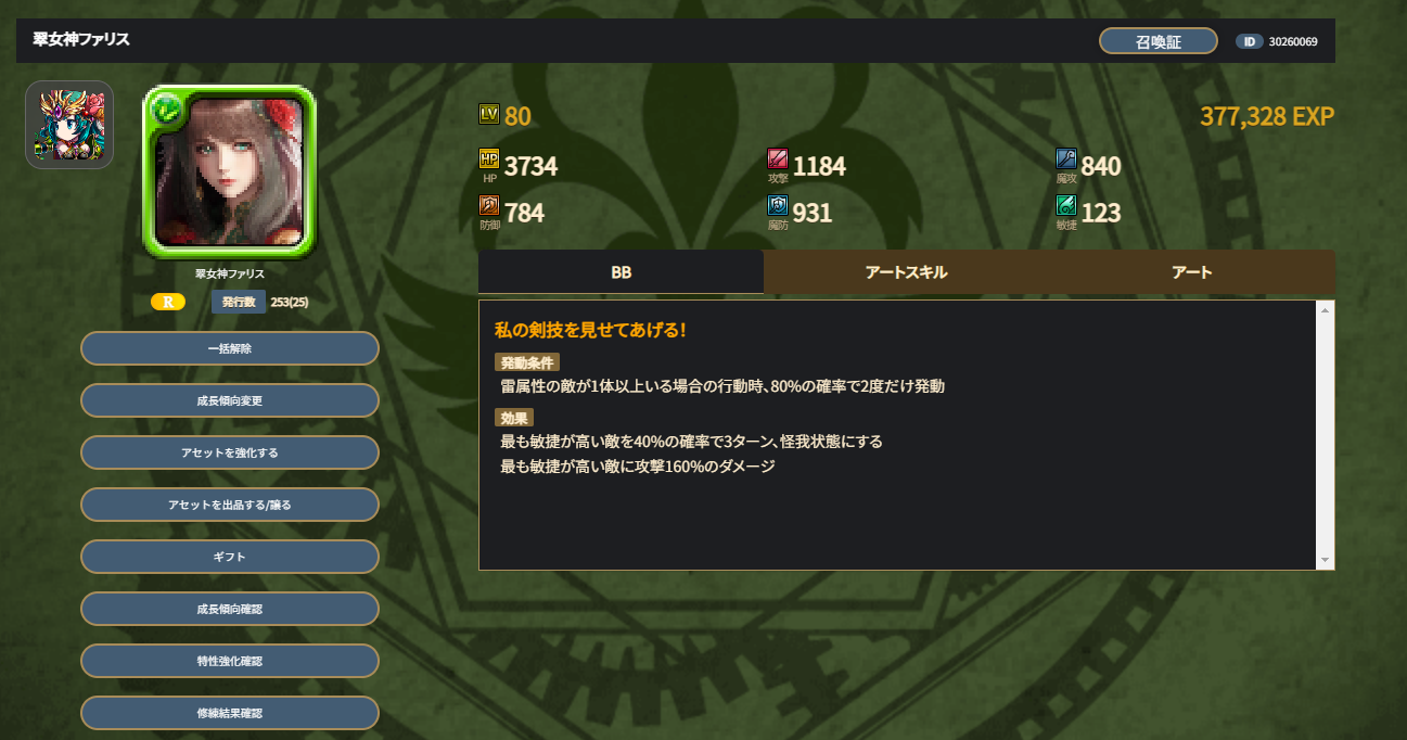 ファリスステータス